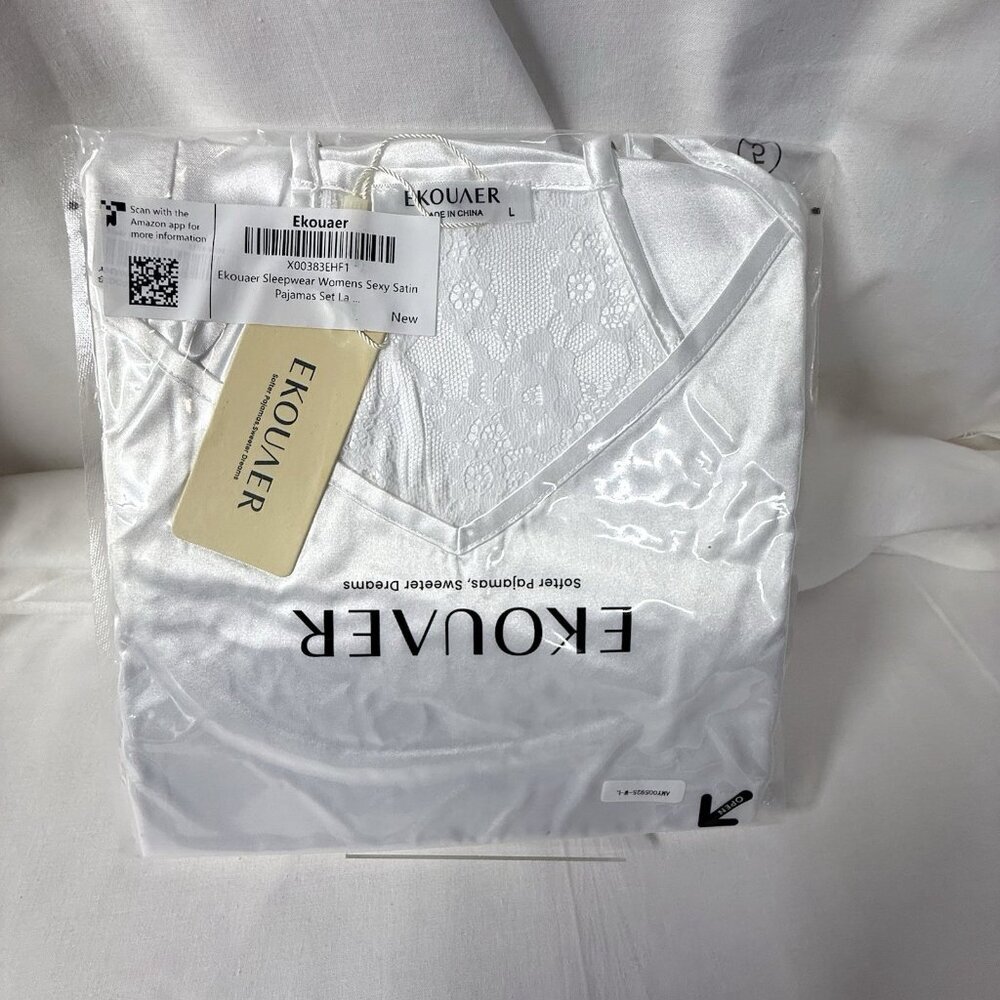 Ekouaer White Satin Pajama Set Cami and Shorts Large - Picture 4 of 5